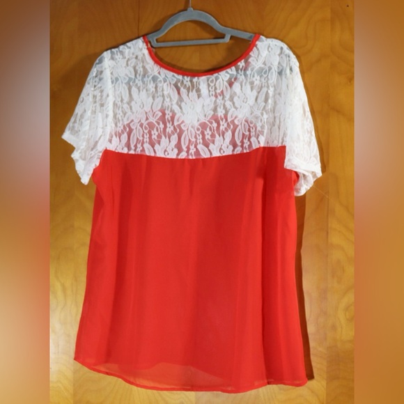 Blue Note red sheer with white lace top, size 2X - Picture 8 of 8